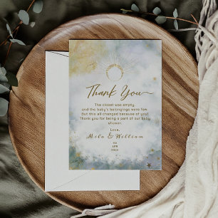 Gold Celestial Sky Watercolor Babydusche Dankeskarte