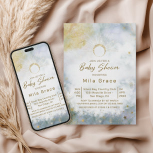 Gold Celestial Sky Watercolor Babydusche Einladung
