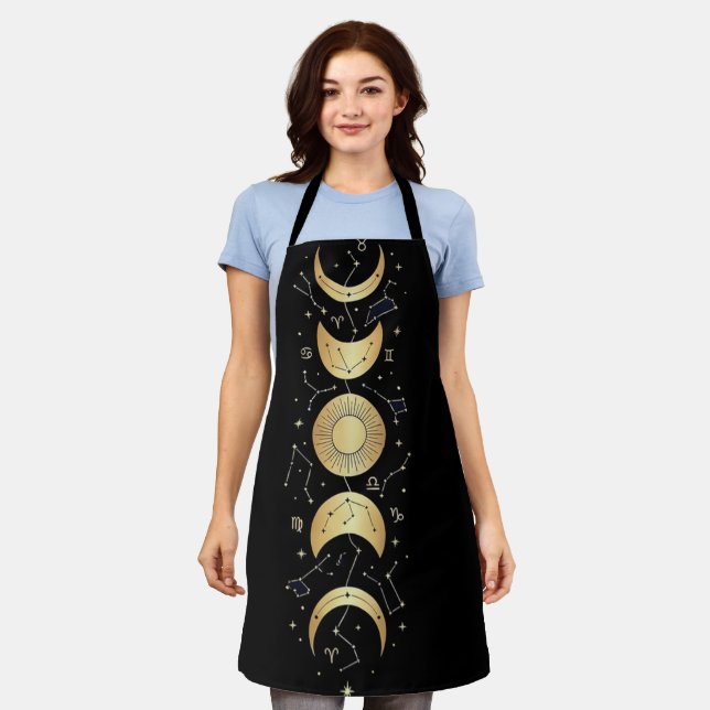Gold Celestial Sonne & Mondphasen – Mystischer Zod Schürze (Getragen)
