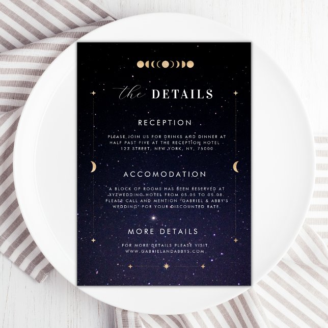 Gold Celestial Starry Moon Details Hochzeitskarte Einladung (Von Creator hochgeladen)