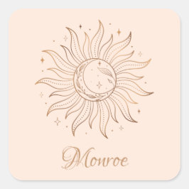Gold Celestial Sun & Moon auf Blush Quadratischer Aufkleber