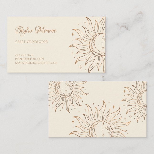 Gold Celestial Sun & Moon Ivory Business Card Visitenkarte (Vorne/Hinten)