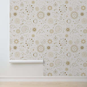 Gold Celestial Sun Moon Stars Tapete