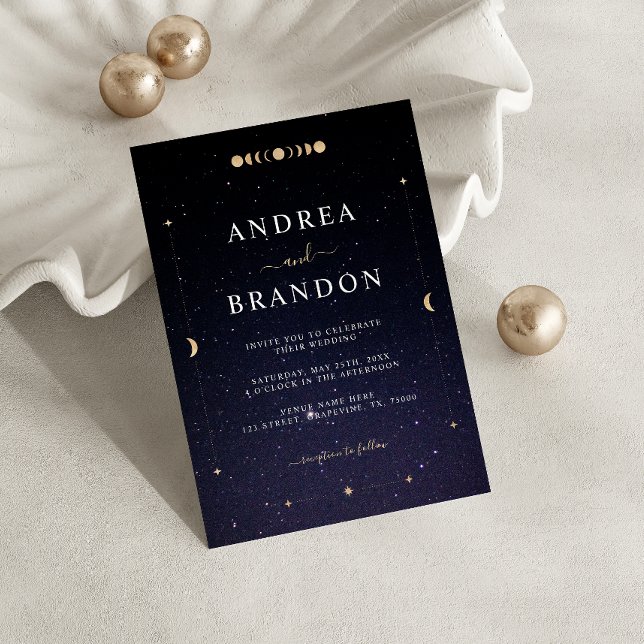 Gold Celestial Universe Moon All in One Wedding Einladung (Von Creator hochgeladen)