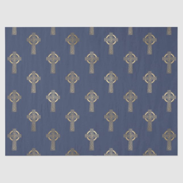 Gold Celtic Cross auf Navy Blue Decoute Seidenpapier (Vorderseite)