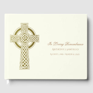 Gold Celtic Cross Irish Memorial Beerdigung Gästebuch