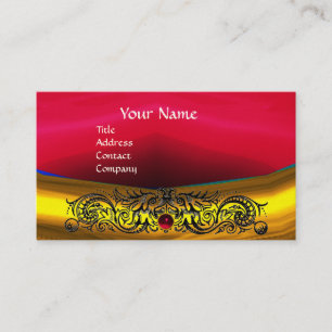 GOLD CELTIC DRAGONS RED RUBY GEMSTONE MONOGRAM VISITENKARTE