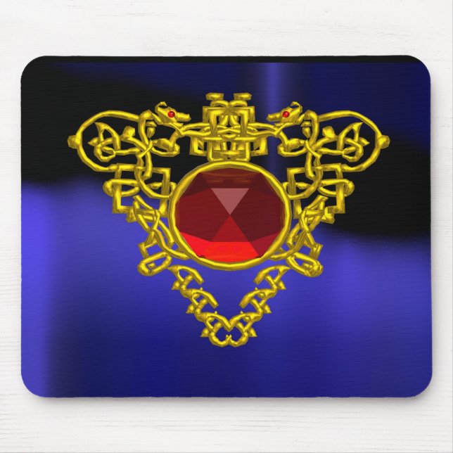 GOLD CELTIC HERZ JEWEL MIT RED RUBY GEMSTONE MOUSEPAD (Vorne)