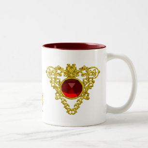 GOLD CELTIC HERZ JEWEL MIT RED RUBY GEMSTONE ZWEIFARBIGE TASSE