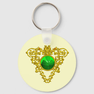 GOLD CELTIC HERZ, KLEEBLATT St Patrick's Day White Schlüsselanhänger