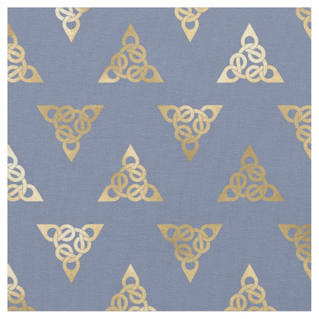 Gold Celtic Lindisfarne  Knospen auf blauem Blau Stoff (Nahaufnahme)