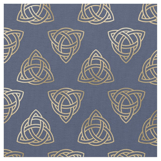 Gold Celtic Trinity Knots auf Navy Blue Stoff (Nahaufnahme)