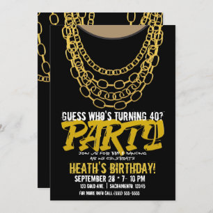 Gold Chains Black Hip Hop Tanz Geburtstagsparty Einladung