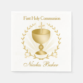 Gold Chalice First Communion Cross Laurel Wreath Serviette