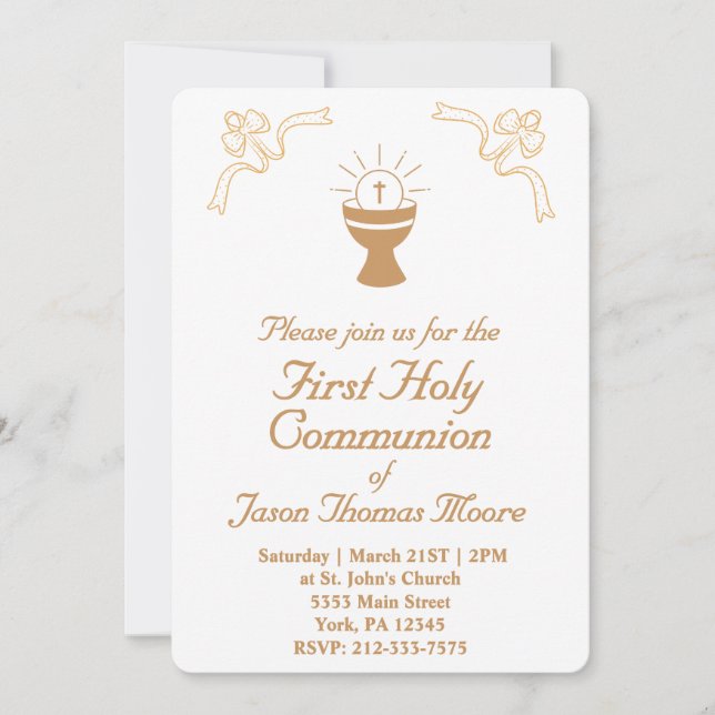 Gold Chalice First Holy Communion Invitation Einladung (Vorderseite)