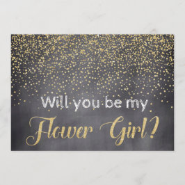 Gold & Chalkboard Werden Sie mein Blumenmädchen? Einladung