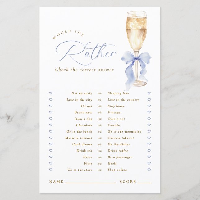 Gold Champagne Blue Bow Would She Rather Game (Vorderseite)