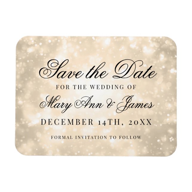 Gold Champagne Bokeh Elegant Save the Date Magnet (Horizontal)