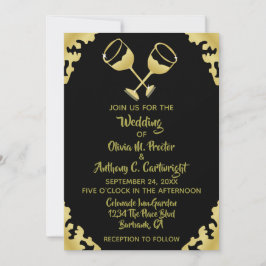 Gold Champagne Brillen Black and Gold Wedding Invi Einladung