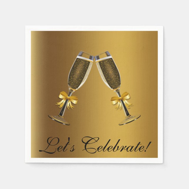 Gold Champagne Brillen Celebration Paper Napkins Serviette (Vorderseite)
