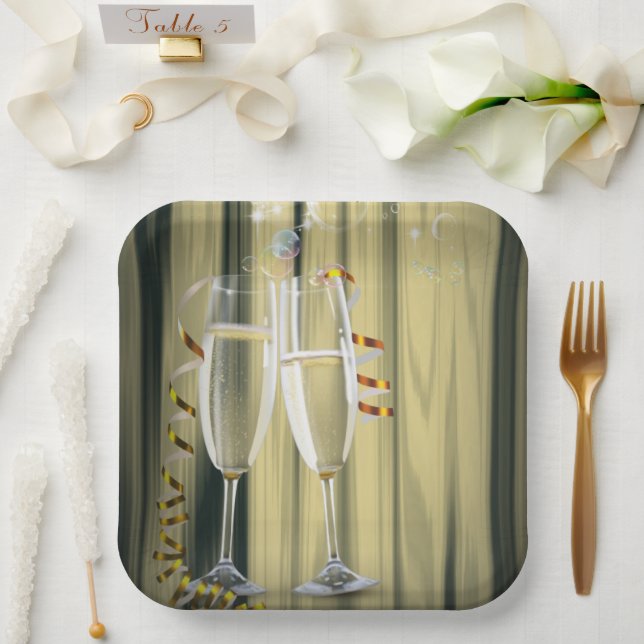 Gold Champagne Brillen Geburtstagsparty Pappteller (Hochzeit)