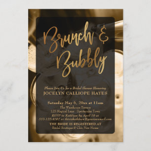 Gold Champagne Brunch & Bubbly Handschrift Einladung