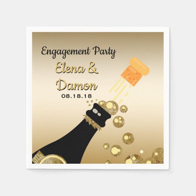 Gold Champagne Bubbles Engagement Party Serviette (Vorderseite)