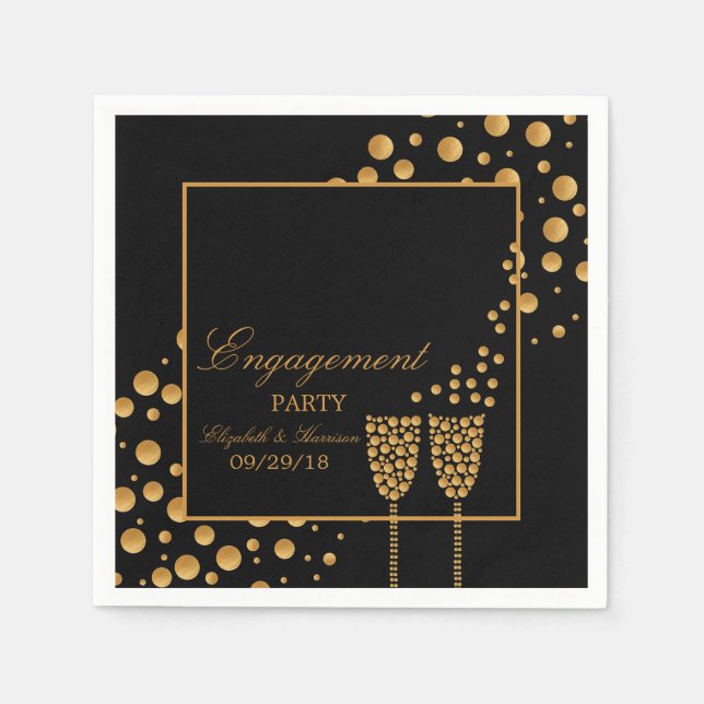 Gold Champagne Bubbles Engagement Party Serviette (Vorderseite)