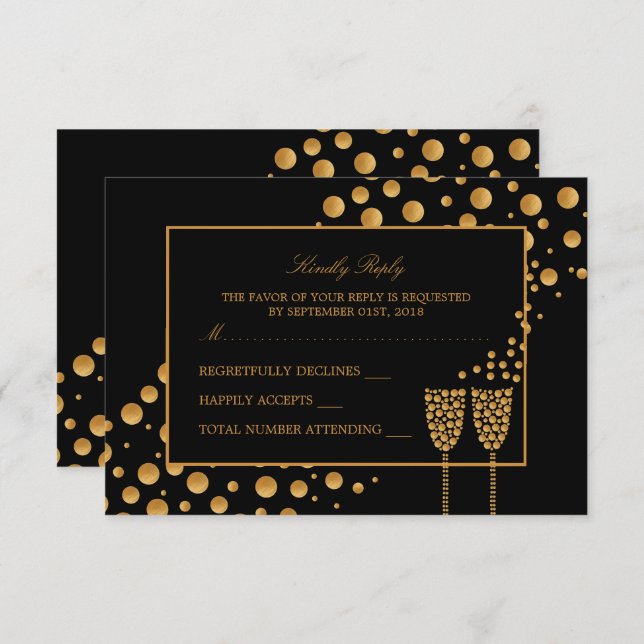 Gold Champagne Bubbles Engagement Party UAWG Einladung (Vorne/Hinten)