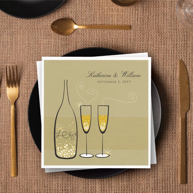 Gold Champagne Bubbles Moderne Eleganz Stilvolle H Serviette (Gold Champagne Bubbles Modern Chic Stylish Wedding Paper Napkins @ fat_fa_tin)