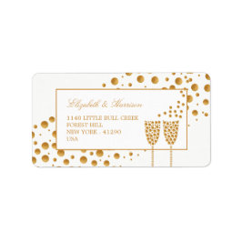 Gold Champagne Bubbles Wedding Adressaufkleber