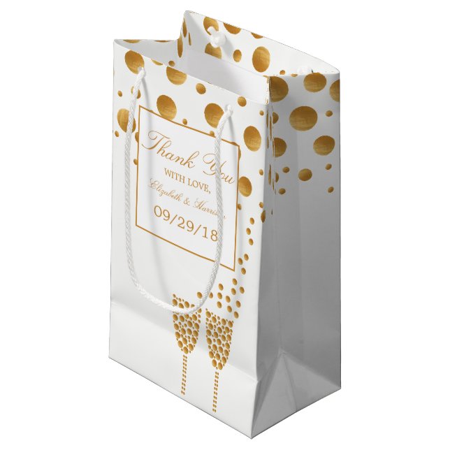Gold Champagne Bubbles Wedding Kleine Geschenktüte (Vorderseite Schrägansicht)