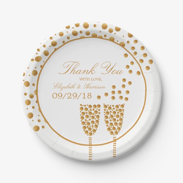 Gold Champagne Bubbles Wedding Pappteller (Vorderseite)