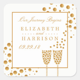 Gold Champagne Bubbles Wedding Quadratischer Aufkleber