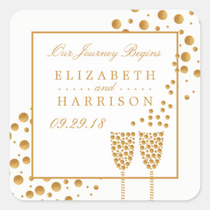 Gold Champagne Bubbles Wedding Quadratischer Aufkleber