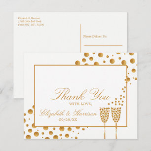 Gold Champagne Bubbles Wedding Vielen Dank Postkarte