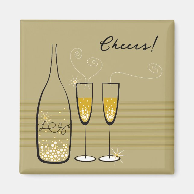 Gold Champagne Bubbly Cheers Celebration Stilvoll Magnet (Vorne)