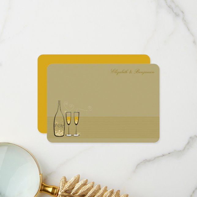 Gold Champagne Bubbly Cheers Stylish Chic Wedding Dankeskarte (Vorderseite/Rückseite Beispiel)
