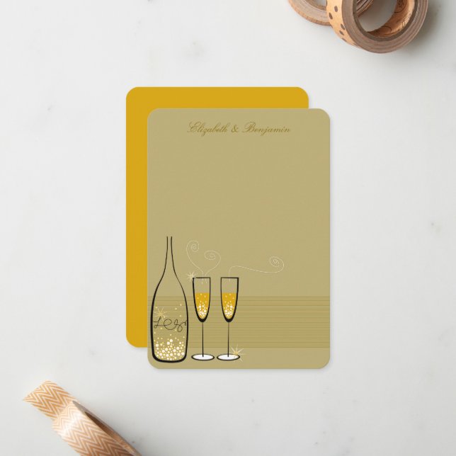 Gold Champagne Bubbly Chic Wedding Dankeschön Card Mitteilungskarte (Vorderseite/Rückseite Beispiel)