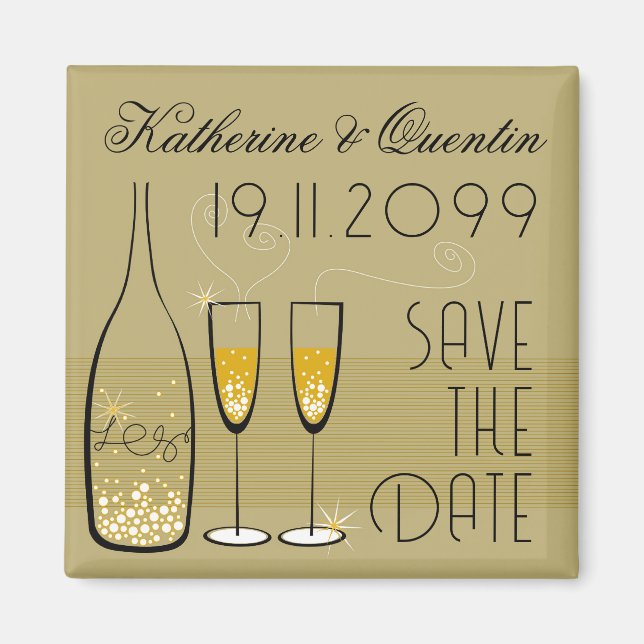Gold Champagne Bubbly Modern Classy Save the Date Magnet (Vorne)