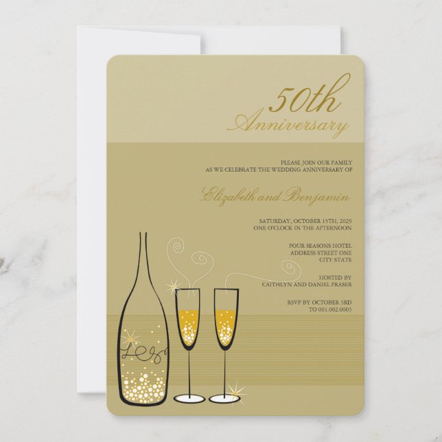 Gold Champagne Cheers 50. Hochzeitstag Einladung (Vorderseite)