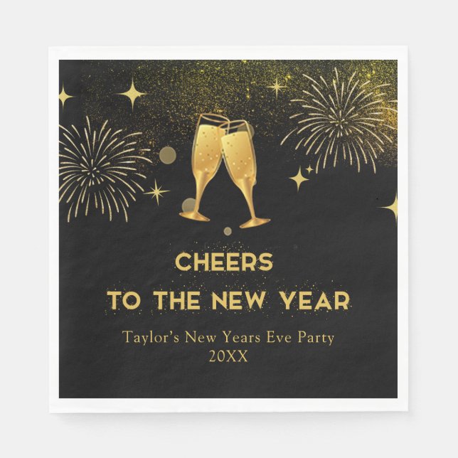 Gold Champagne Cheers Silvester Party Napkins Serviette (Vorderseite)