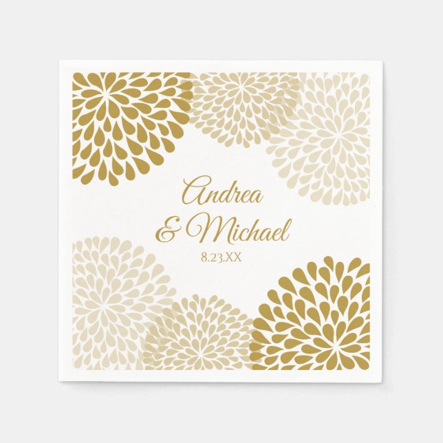 Gold & Champagne Floral Wedding Napkins Serviette (Vorderseite)