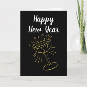 Gold Champagne Glass Happy New Year Feiertagskarte