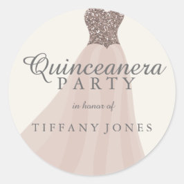 Gold Champagne Shimmer Glitzer Gown Quinceanera Runder Aufkleber