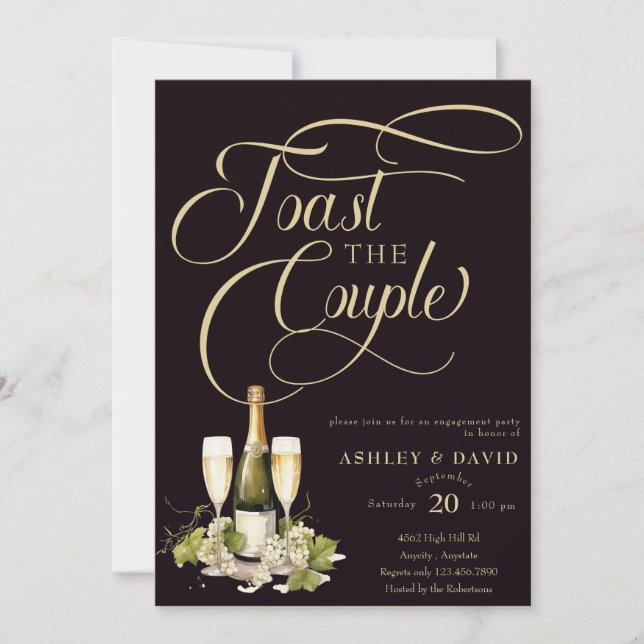 Gold Champagne | Toast | Engagement Einladung (Vorderseite)