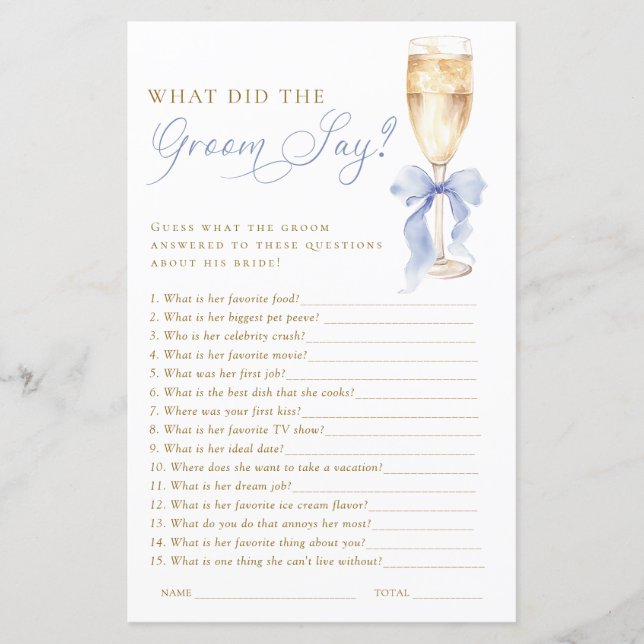 Gold Champagne What Did the Groom Say Game (Vorderseite)