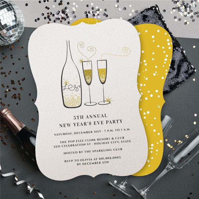 Gold Champagner Cheers Jährliches Silvester-Party Einladung (Gold Champagne Cheers Annual New Year Eve Party Invitation @ fat_fa_tin)