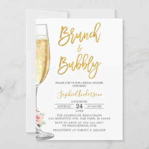 Gold Champagner Glass Brunch & Bubbly Brautparty Einladung