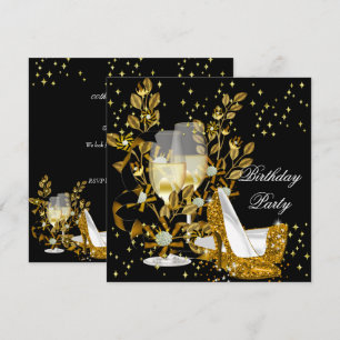 Gold Champagner Glitter High Heels Geburtstagsfeie Einladung